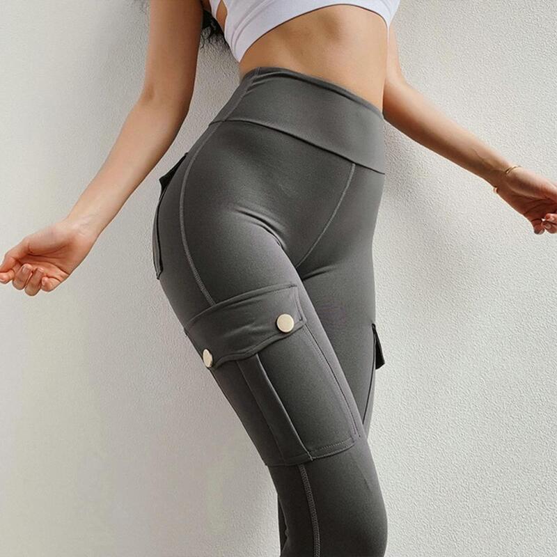 กางเกงโยคะเอวสูงของผู้หญิงกางเกงยกของ legging olahraga พร้อมกระเป๋ากางเกงรัดรูปผ้ายืดสำหรับยิม