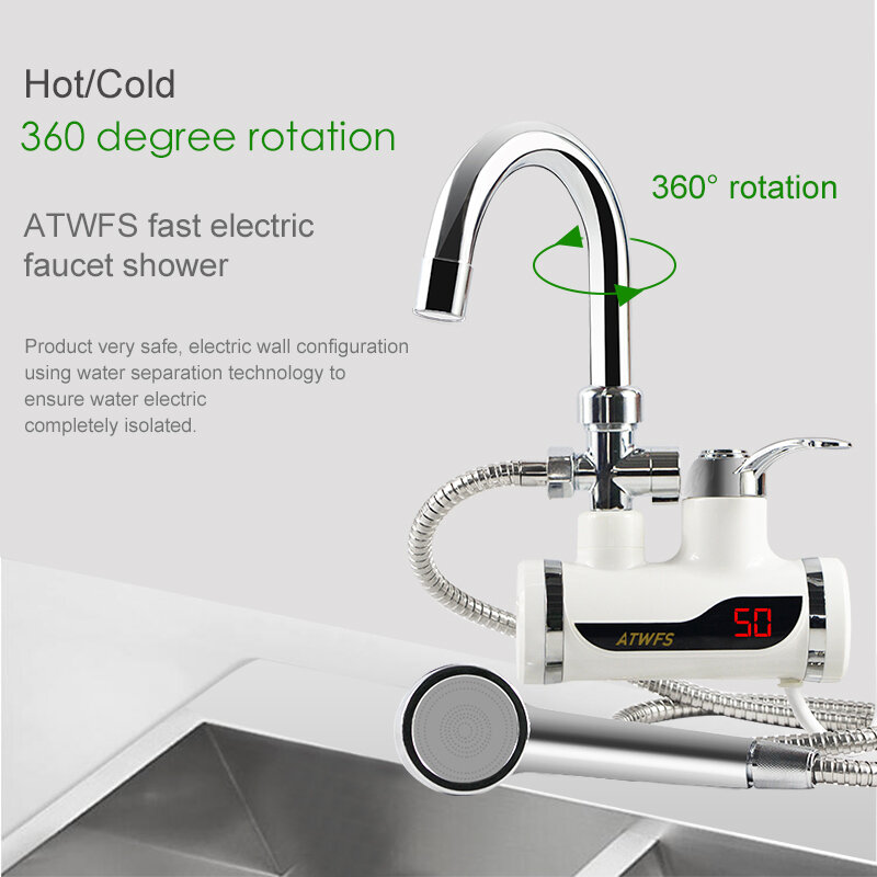 ATWFS Electric Instant Shower Water Heater Instant Hot Water Faucet Kitchen Electric Tap Water Heating Instantaneous Heater