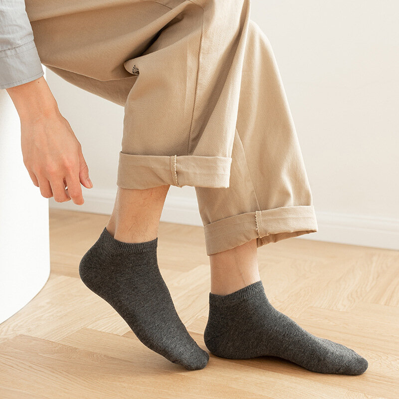 Calcetines deportivos transpirables para hombre, calcetín tobillero de algodón, Color sólido, blanco y negro