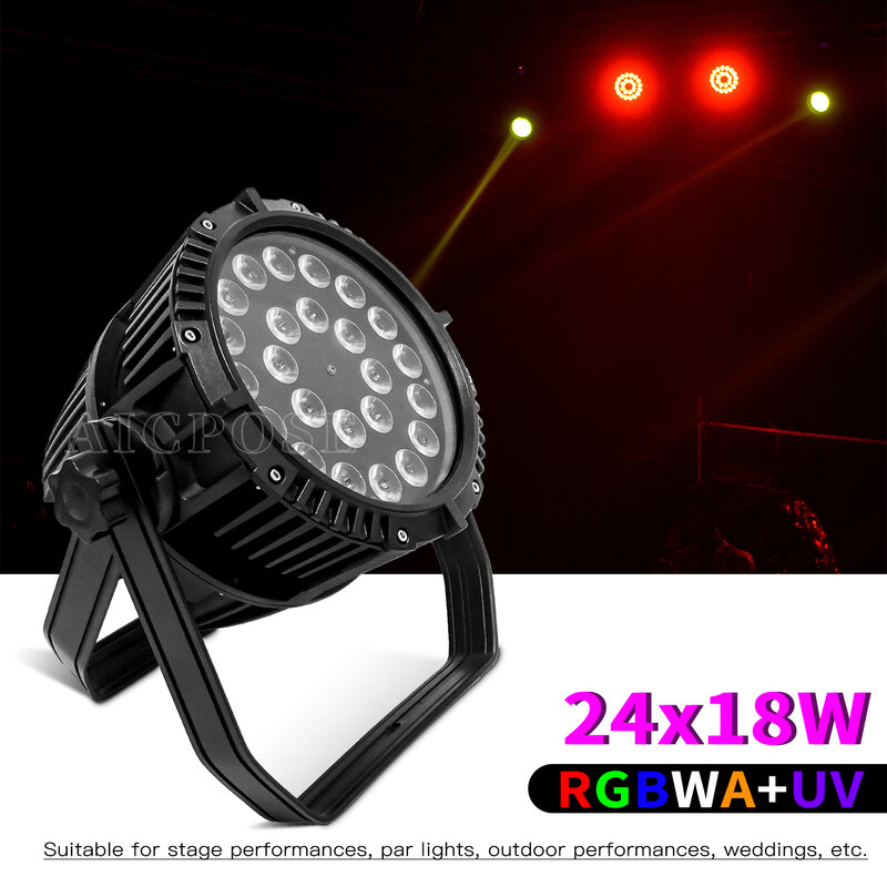 Impermeável LED Par Light para o desempenho de palco, ao ar livre, DJ, Disco, Palco, 6 em 1, IP65, 24x12W, 24x18W, RGBWA, UV