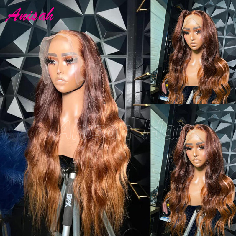 Ombre Lace Front Human Hair Wigs  Brazilian Body Wave Lace Front Wig Brown Colored HD Transparent Lace Frontal Wig Human Hair
