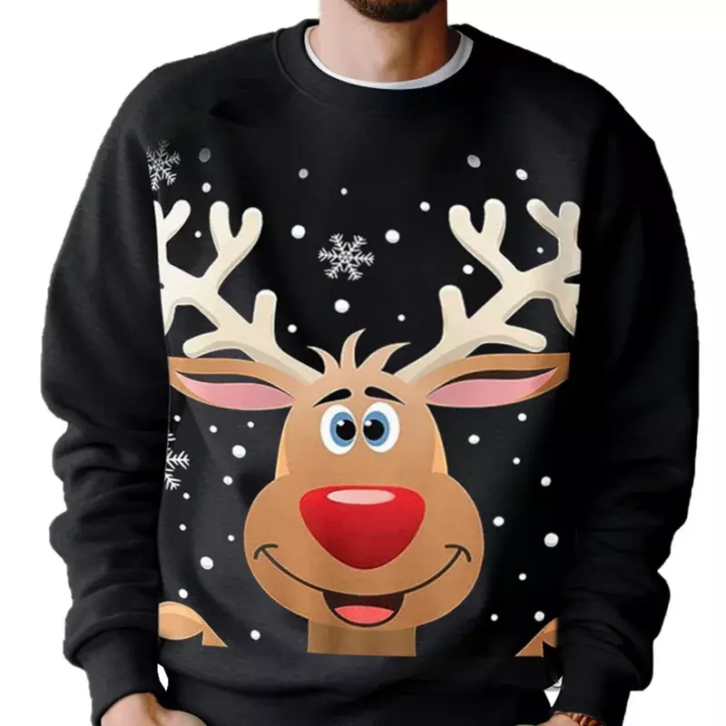 Sweater Natal lucu rusa Natal Pullover cetak Natal kasual liburan keluarga Set Pesta Pullover hadiah keringat uniseks