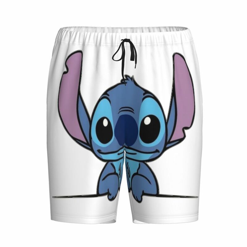 Custom Printed Men Cartoon Stitch Pajama Shorts Sleep Pjs Sleepwear Bottoms with Pockets
