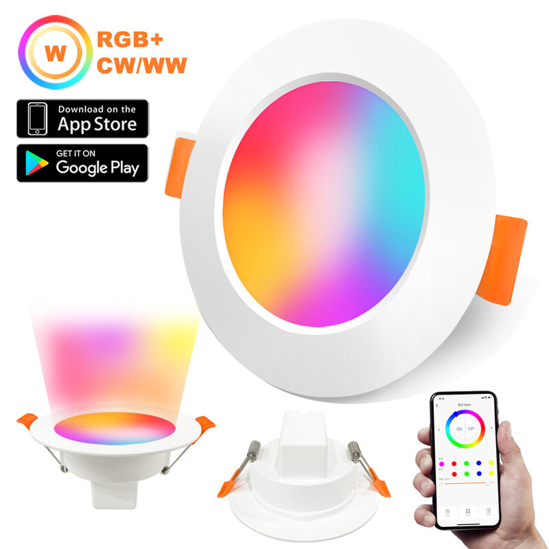 Lámpara de techo LED de punto colorido Compatible con Bluetooth, luz redonda empotrada, luminaria inteligente para el hogar, RGB, Downlight regulable, 110V, 220V