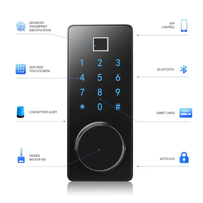 Tuya kunci pintu cerdas, kunci pintu pintar dengan kata sandi sidik jari, kartu kunci aplikasi