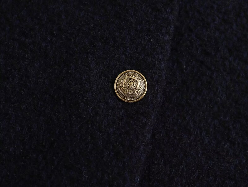 Dave & Di jaket wol Navy elegan Chenille Vintage emas kasual musim dingin mantel kancing Atasan Wanita