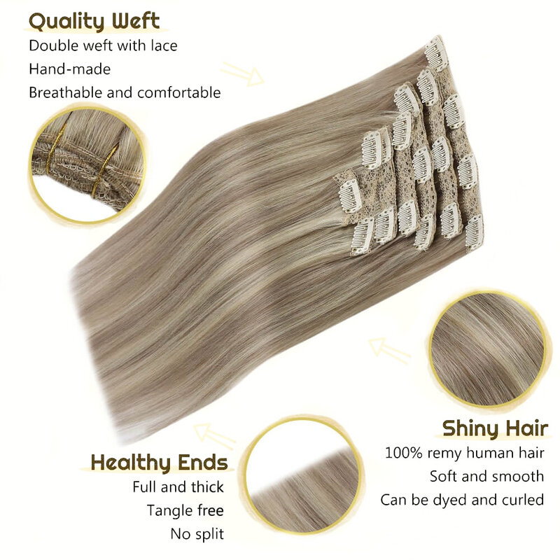 7 pezzi Clip nelle estensioni dei capelli umani Clip di capelli umani reali al 100% nelle estensioni dei capelli naturali pezzi di capelli lisci capelli Remy da 12-26 pollici