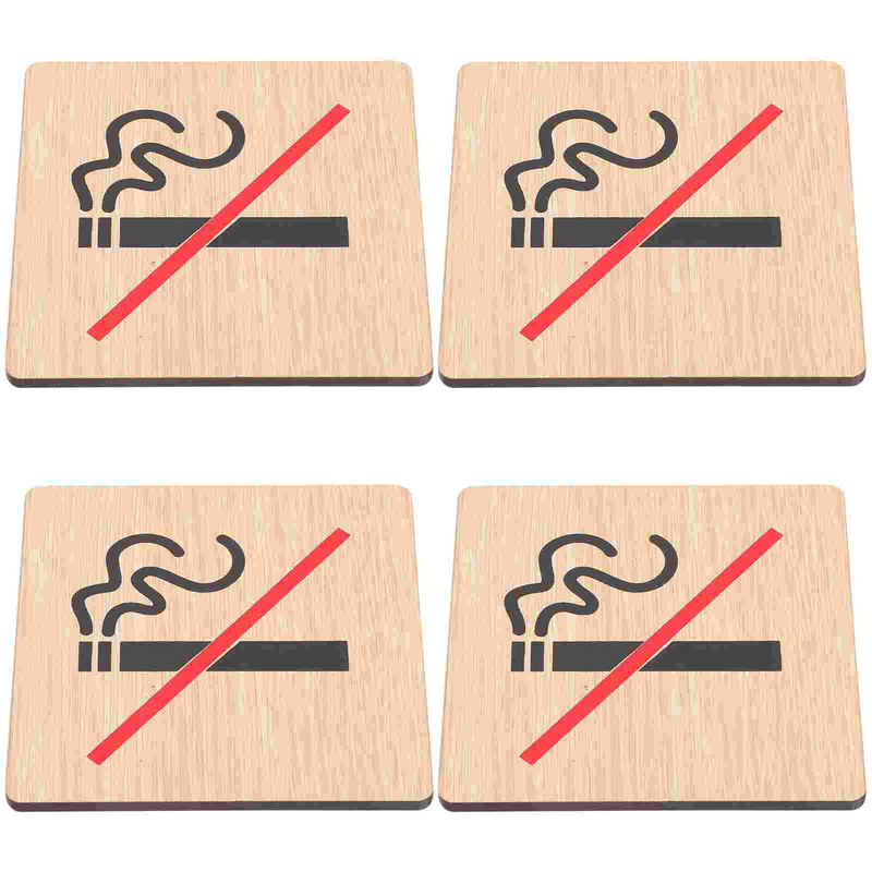 4ชิ้นป้ายเตือนห้ามสูบบุหรี่สติกเกอร์ไม้สำหรับรถยนต์ป้ายประกาศสี่เหลี่ยมผืนผ้าร้านอาหาร