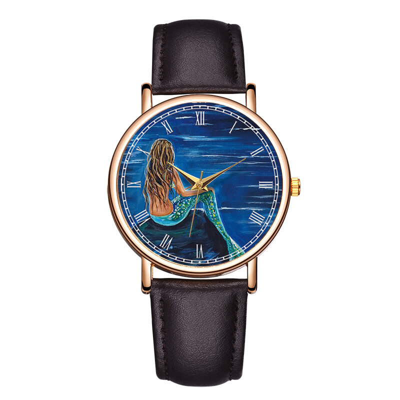 Impermeável Real Leather Quartz Watch para menina, temperamento simples, lindo relógio de pulso