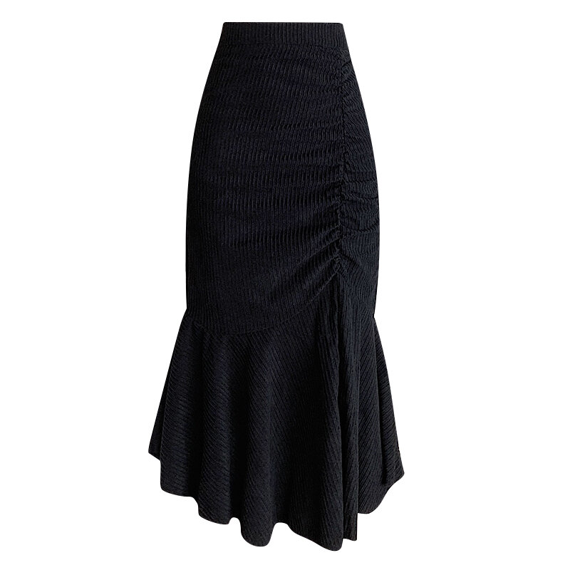 Corduroy Mermaid Skirt For Women Springa Autumn High Waist Pleated Long Skirt Lady Harajuku Streetwear Fishtail Skirt