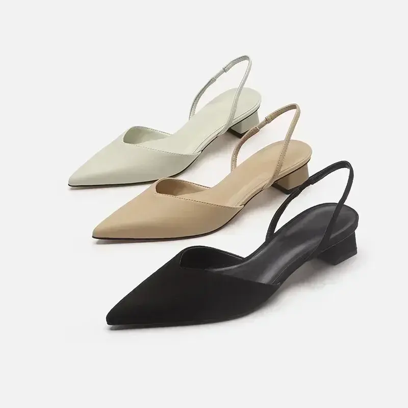 Zapatos de tacón alto con tira trasera para mujer, sandalias sin cordones profesionales de Color sólido para oficina, a la moda, superventas, novedad de 2024