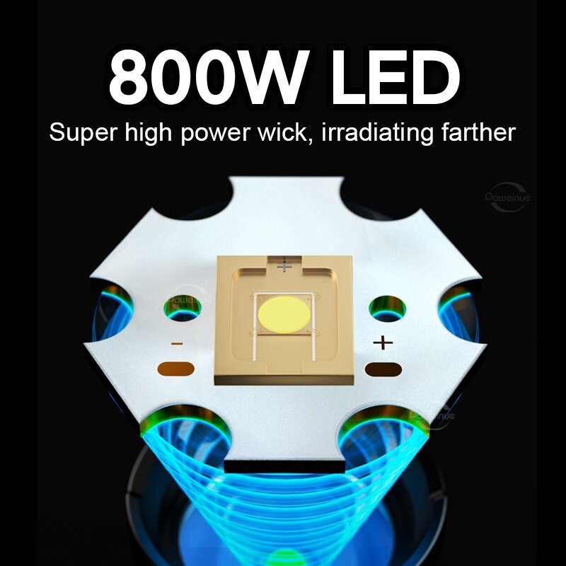 1000000LM فائقة القوة مصباح يدوي قابل لإعادة الشحن 800 واط LED عالية الطاقة مصابيح كاشفة بلمبات LED 3500 متر طويلة المدى الشعلة التكتيكية فانوس