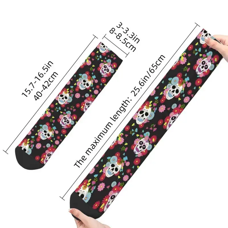 ถุงเท้าลายลายกะโหลกน้ำตาลสำหรับผู้หญิงผู้ชายถุงเท้าลายดอกเม็กซิกันน่ารักสำหรับฤดูใบไม้ร่วงและฤดูหนาว