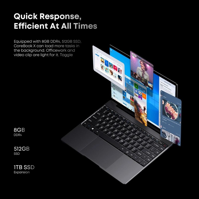 CHUWI-CoreBook X Gaming Laptop, 16GB de RAM, 512GB SSD, Intel i3-1215U, Six Core, 14, 1 Polegada, FHD, Tela IPS, Wi-Fi 6, janelas 11