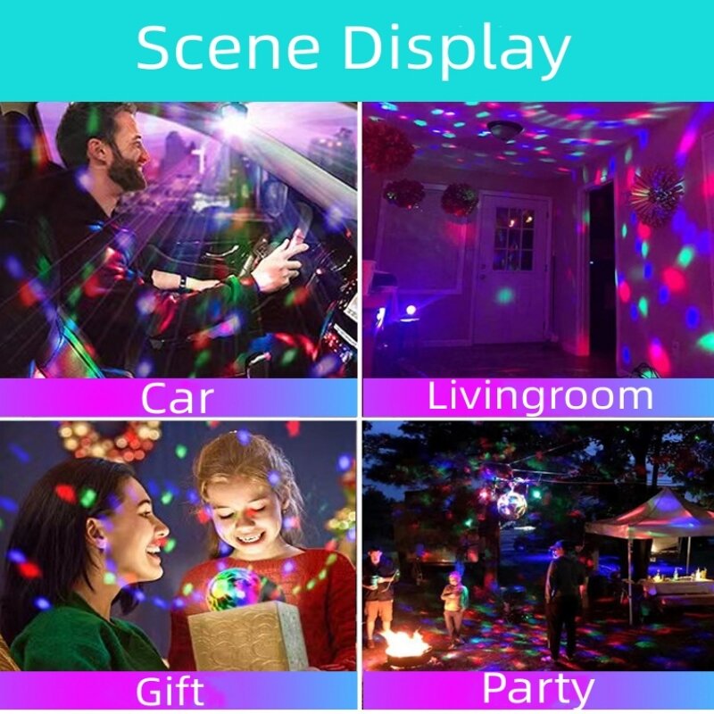 RGB LED مصابيح لاقط ، USB صغير ، إيقاع الموسيقى ، تأثير المسرح السحري ، مصباح الإسقاط ، ديسكو الحفلات ، ديكور السيارة ، إضاءة ليلية للجو