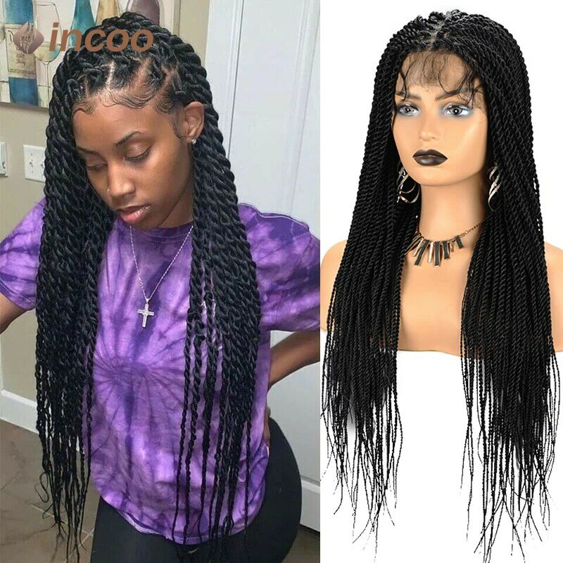 Full Lace Frontal Wigs Twist Braided Wigs For Black Women Box Braided Lace Front Wig Faux Locs Wig Goddess Braids Synthetic Wigs