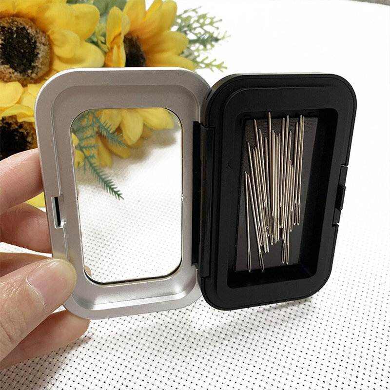 Portátil preto retângulo magnético agulha caixa de armazenamento, adequado para agulhas bordadas e itens pequenos, durável, 1pc