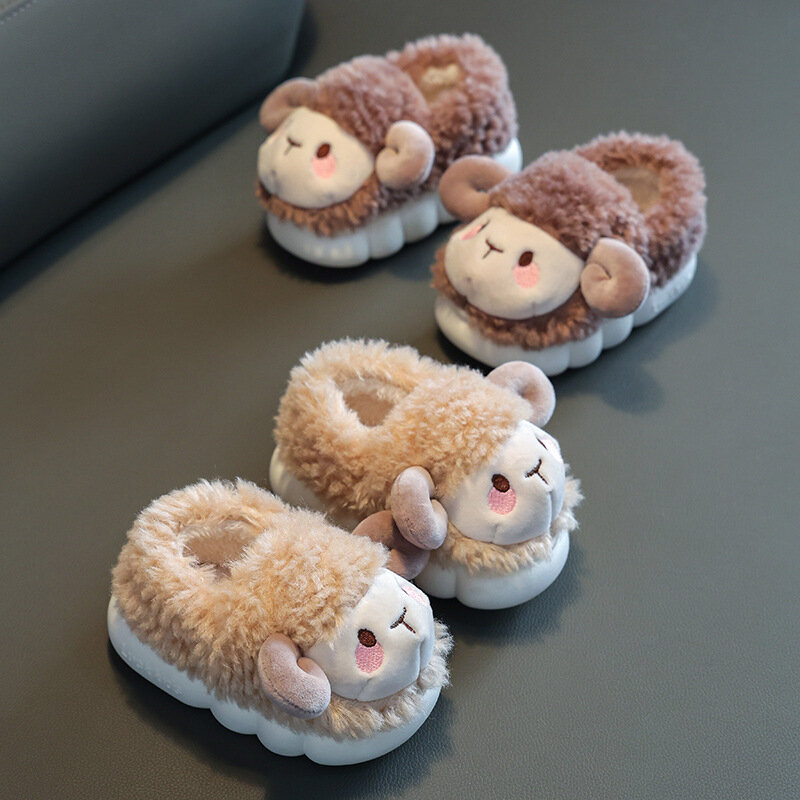 Inverno crianças envolto calcanhar chinelos de algodão crianças interior anti-escorregadio calçado de veludo grosso quente pantufa bebê em casa da criança sapatos