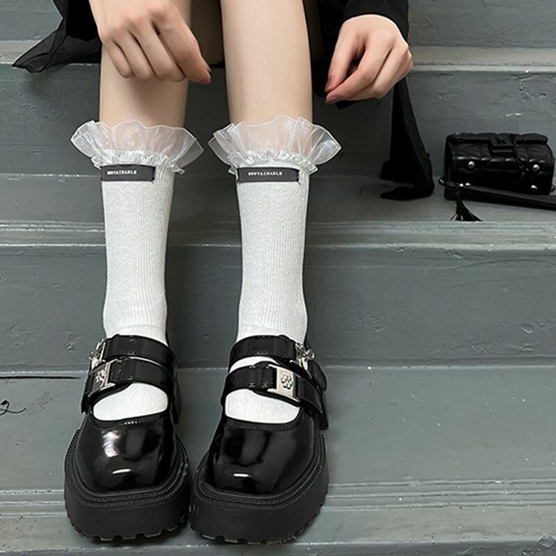 Mittel rohr Socken Rüschen Rüschen Harajuku Stil Baumwolle Mode Frauen Socken Bekleidung Accessoires Lolita Socken japanischen Stil Socken
