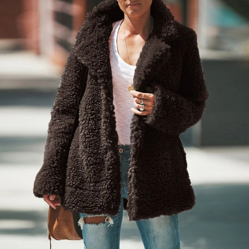 Однотонное Женское зимнее весеннее свободное теплое пальто S-5xl, Высококачественная флисовая куртка на пуговицах, женская повседневная куртка 2024