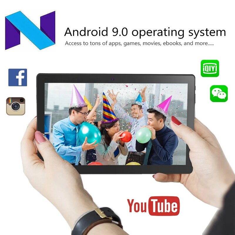 Tablet 10.1 inci Android 9.0 Google Market, panggilan telepon 3G, SIM ganda 4GB/64GB, Wifi, GPS Bluetooth 1280x800 IPS Tablet PC