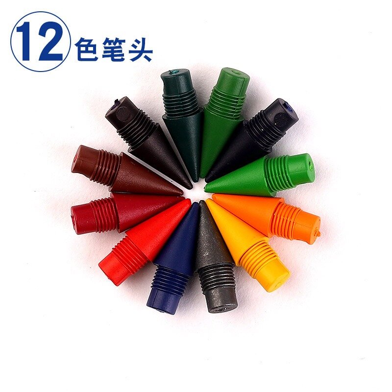 Aksesori menulis pensil sekolah Kawaii 12 warna, alat tulis sketsa tanpa tinta HB dapat diganti 12 warna