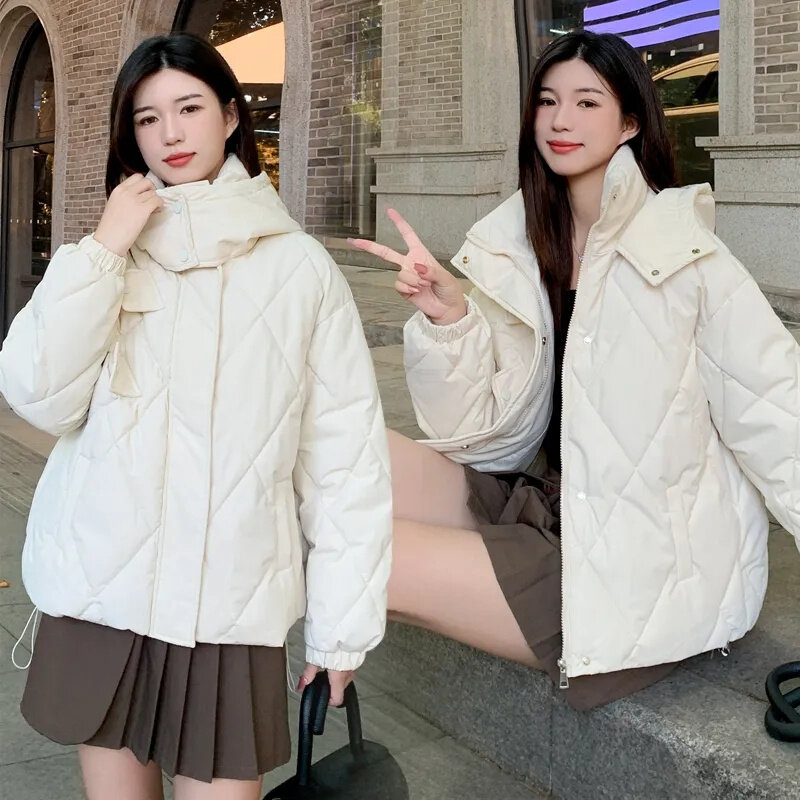 Winterjas Vrouwen Parka 'S 2023 Koreaanse Mode Dons Katoenen Jas Met Lange Mouwen Parka Casual Rits Met Capuchon En Losse Sneeuwkleding Jas