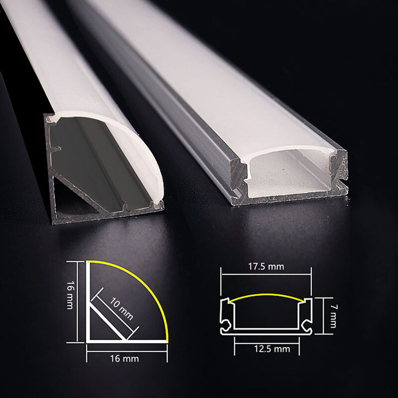Canal de aluminio de 50cm para tira de Led, perfil de aluminio en forma de V con difusor, cubierta de PC lechosa, tiras de barra LED, soporte de luz