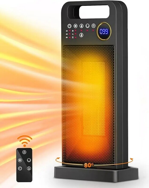 Space Heaters for Indoor Use, Portable Heater 1500W PTC Ceramic Heater with Thermostat, 80° Oscillating, 5 Modes