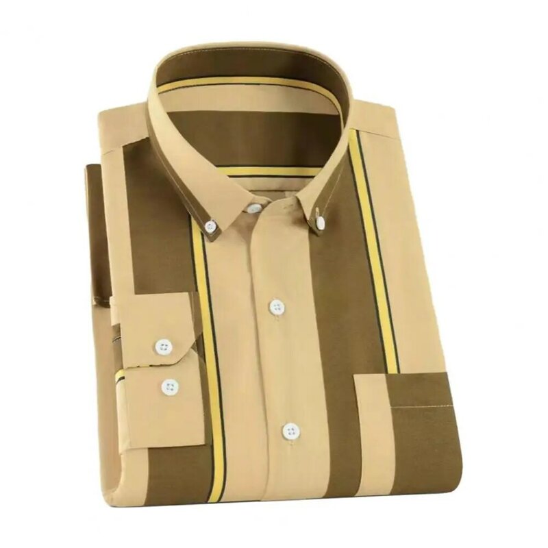 Heren Zakelijk Shirt Formele Zakelijke Stijl Heren Mid-Length Plus Size Shirt Met Omslag Kraag Lange Mouw Single-Breasted