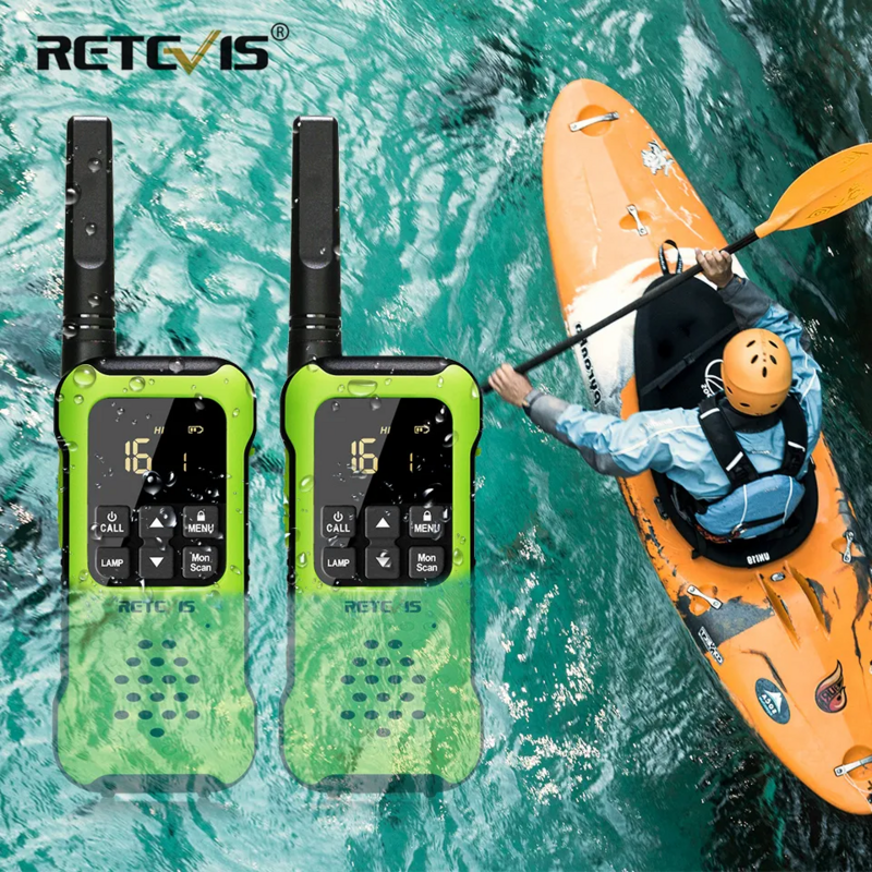 Retevis Walkie Talkie กันน้ำ IP67ลอยวิทยุ2 Pcs รวม PMR 446 AA แบตเตอรี่ตกปลา Kayak RT649P