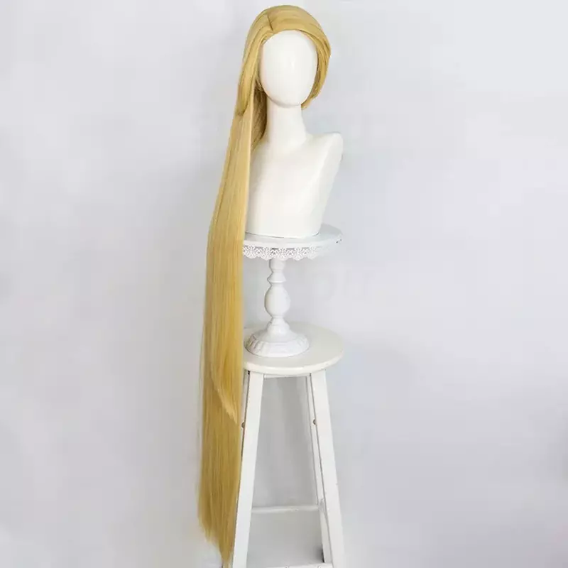Peluca de Cosplay de princesa Rapunzel enredada, cabello largo y liso sintético resistente al calor, rubia, nueva película, vestido de Mascarada