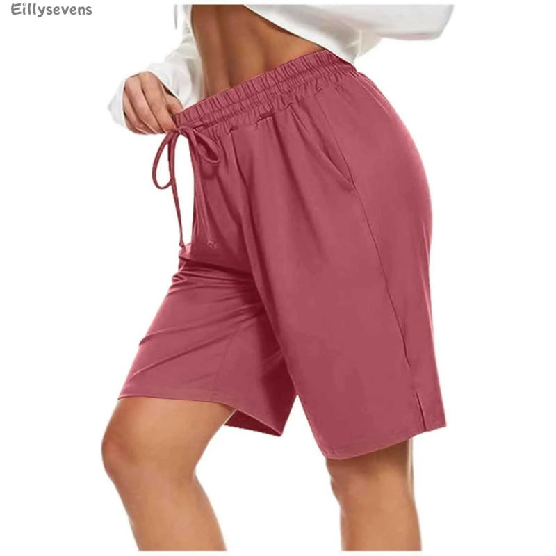 Damen Shorts mit hoher Taille Sport schweiß absorbierende und atmungsaktive Hosen bequeme elastische Taille Kordel zug Shorts kurze Mujer