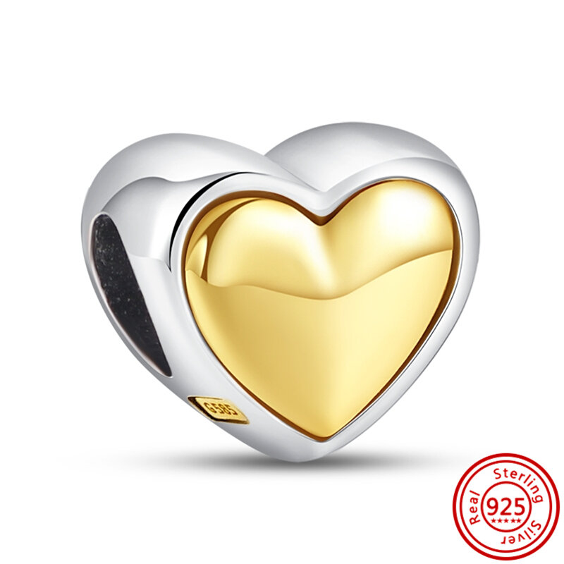 925 Silver Golden Heart Birthday Candle Engagement Ring Pendant DIY Beads Fit Original Pandora Charms Bracelet Fine Jewelry Gift