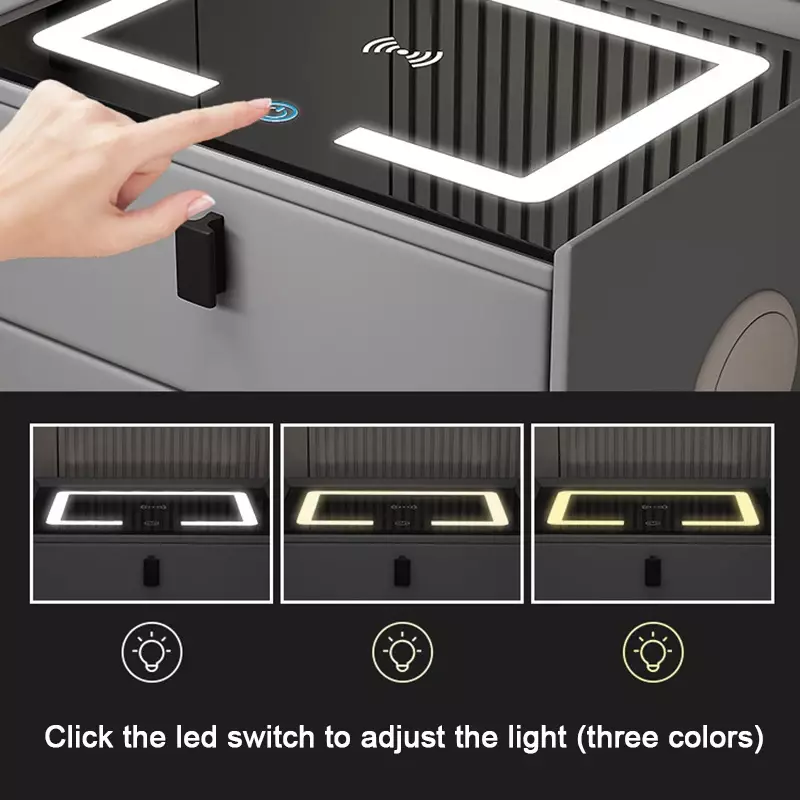 Meja Samping bantalan Tidur Kayu Pintar USB, dudukan Lampu LED Besar Modern