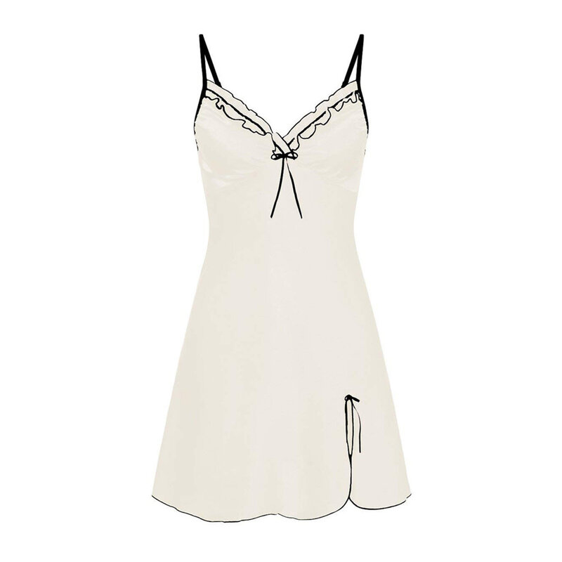 Seksowna damska koszula nocna satynowa miękka sukienka gładka jedwabista bielizna o linii solidna bielizna nocna z krótkim oddechem
