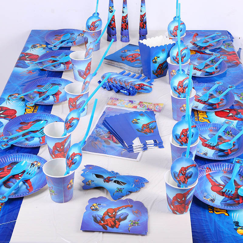 SpiderMan dekoracje na imprezę urodzinową dla dzieci lateksowe balony z folii aluminiowej pająk tematyczne materiały na imprezy okolicznościowe jednorazowe zastawy stołowe