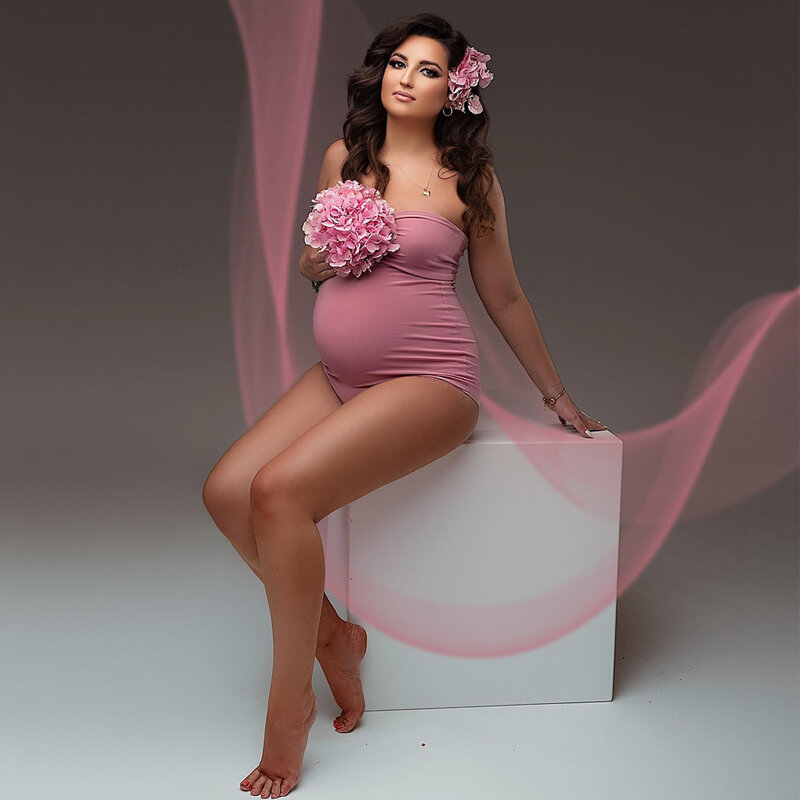 Elastyczna tkanina body ciążowe bez ramiączek sesja zdjęciowa kombinezon fotograficzny dla kobiet w ciąży
