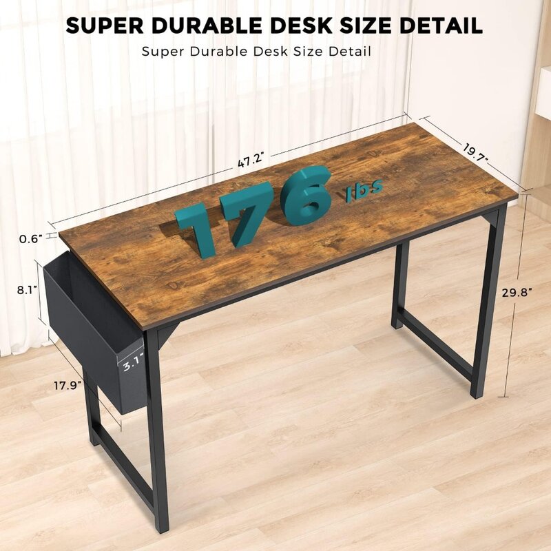48 Inch Office Small Computer Desk Modern Simple Style Writing Study Work Table for Home Bedroom