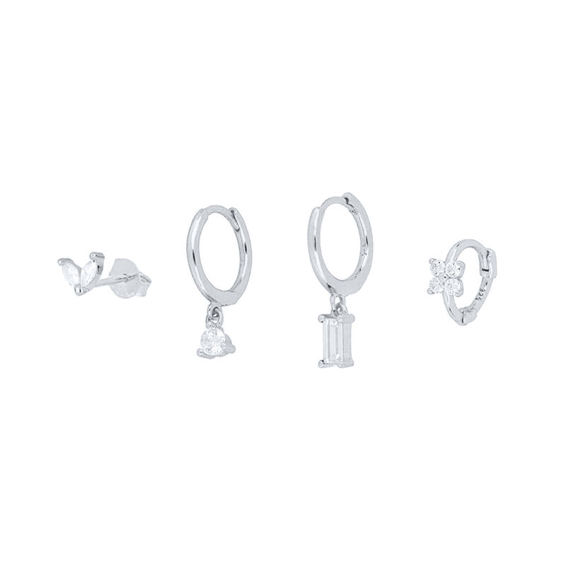 Cner 4 sztuk zestaw plac cyrkon 925 Sterling srebrny kolczyk dla kobiet kolczyki w kształcie obręczy Piercing biały kryształ Wedding Party 2022 Trend