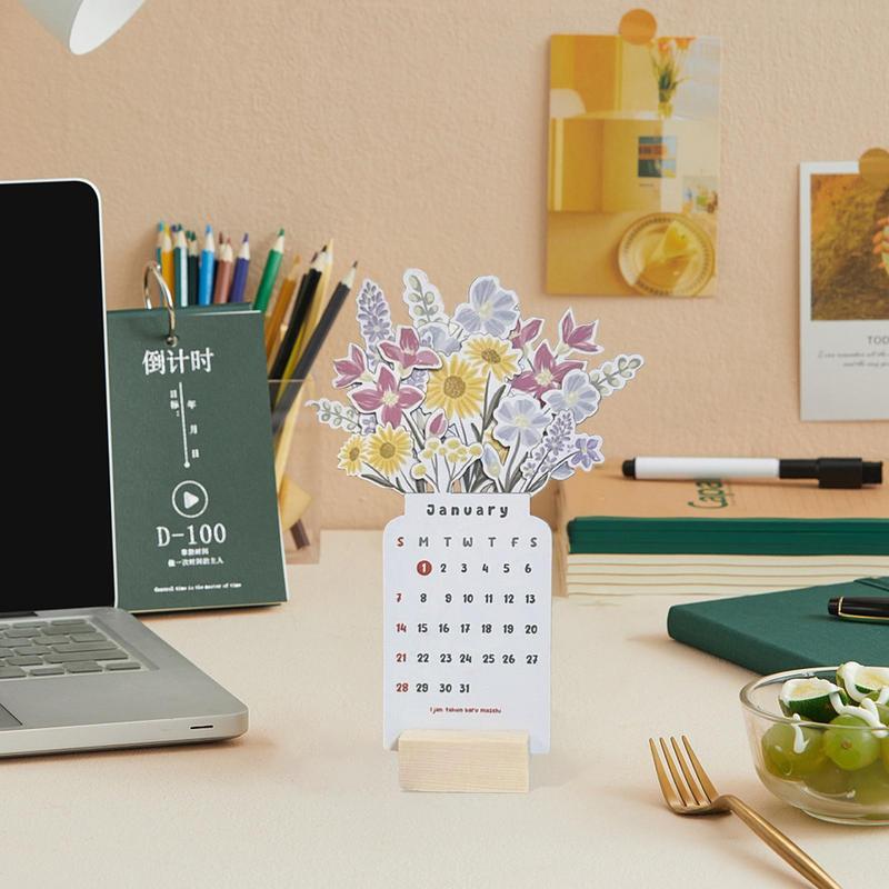 2024 kwiatów kalendarz biurkowy przyciągający wzrok kalendarz kwiatowy 12 miesięcy kalendarz biurkowy nowy prezent na stolik kawowy stół do nauki