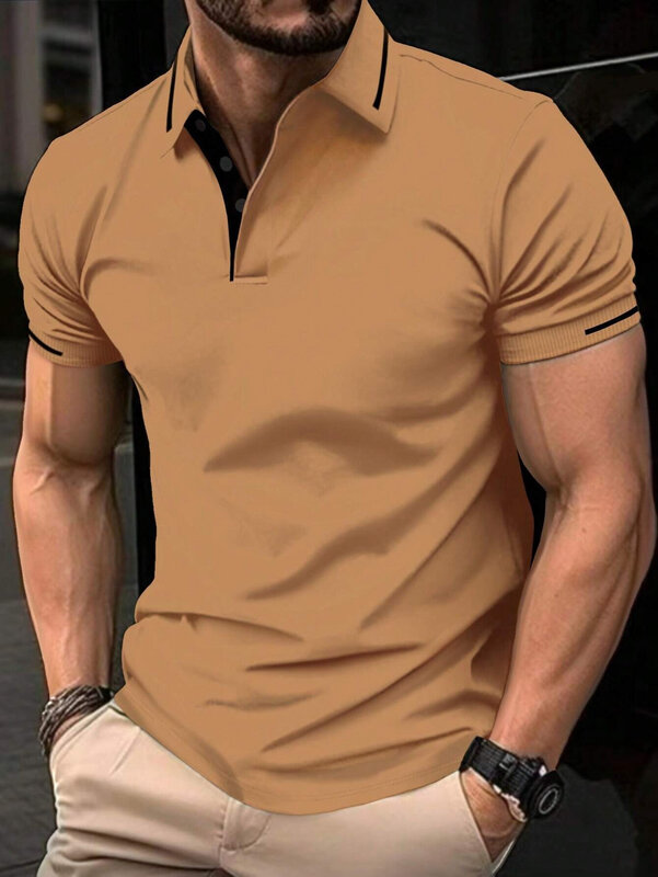 New Summer Selling Fashion Solid Men's Polo Short-Sleeved Shirt Business Leisure Sports Senior Luxury High-Quality T-Shirt