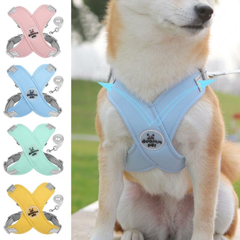 Soft Pet Harness Adjustable Reflective Pet Harness with Leash Set for Dogs Breathable Vest Type with X-shaped Chest Straps Soft
