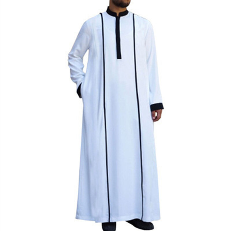 Manto árabe muçulmano de manga comprida masculino, Jubba Thobe, abaya islâmica paquistanesa, kaftan masculino, gola de stand, roupa solta, 5XL
