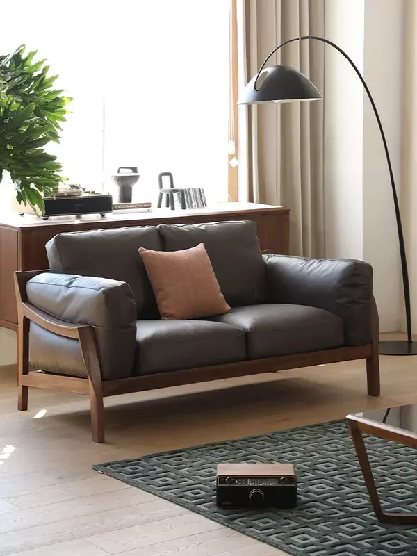 Set Sofa kulit kayu polos, setelan kombinasi furnitur ruang tamu, lampu Nordik mewah