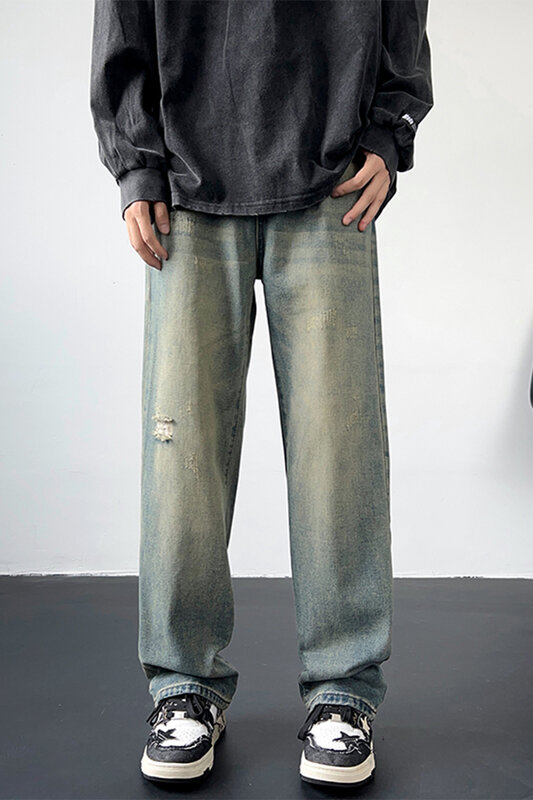 Calça jeans solta masculina de streetwear casual, calça de jogger jeans, confortável, primavera, verão, nova, B91