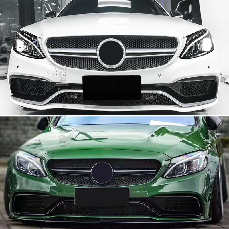 GT GTR กระจังหน้าช่องด้านหน้าติดเพชรตะแกรงตาข่ายสำหรับรถ Mercedes W205 C205 S205 AMG Benz C 2014-2021 C200 C260 C250 C300 180