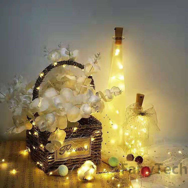 Garrafa de vinho Fairy Lights com cortiça, LED String Lights, bateria Fairy Lights, guirlanda para festa de Natal e decoração do casamento, 10 PCs