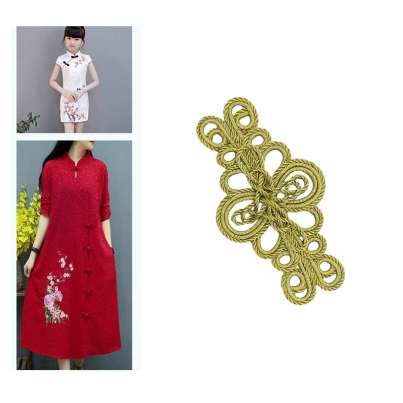 Botón tejido para Hanfu Cheongsam, sujetador nudo alambre dorado para manualidades costura