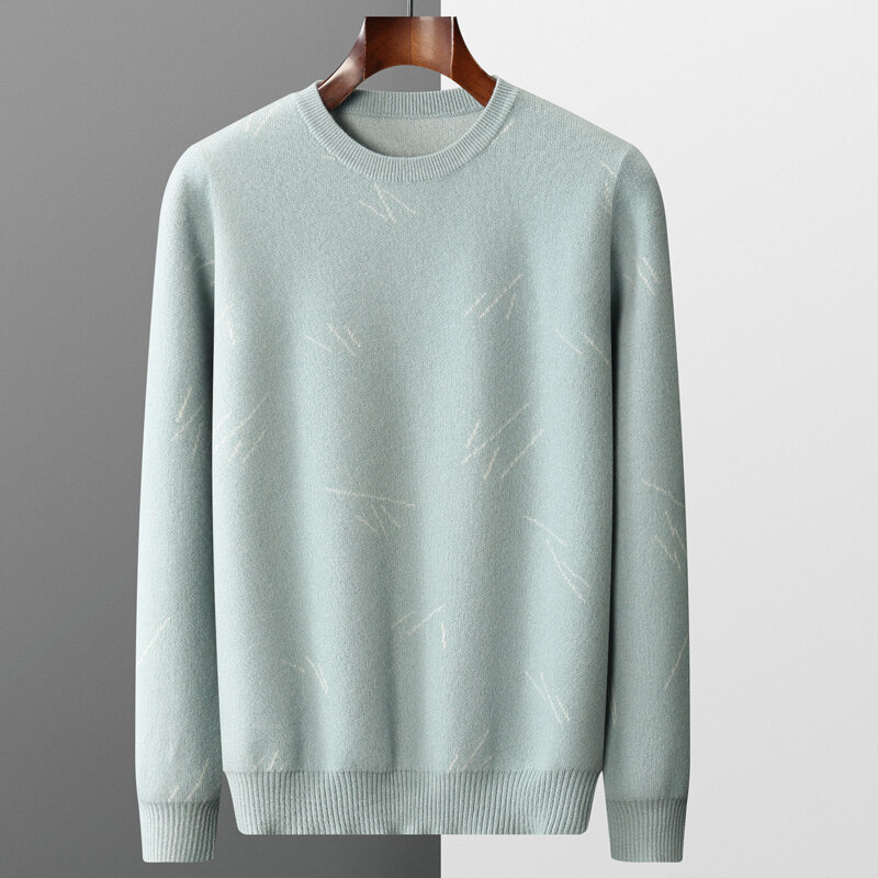 100 czysta sweter z wełny mężczyźni nowa pulower z okrągłym dekoltem jesienią i zimą 2023 dorywczo krótki styl zagęszczony z długim rękawem mody na dole